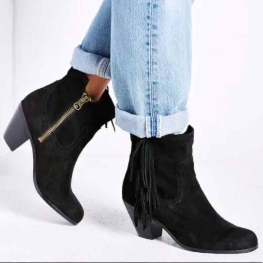 Sam Edelman Louie Ankle BOOTS black suede Fringe Bootie Boot new 13 western zip - Picture 3 of 12